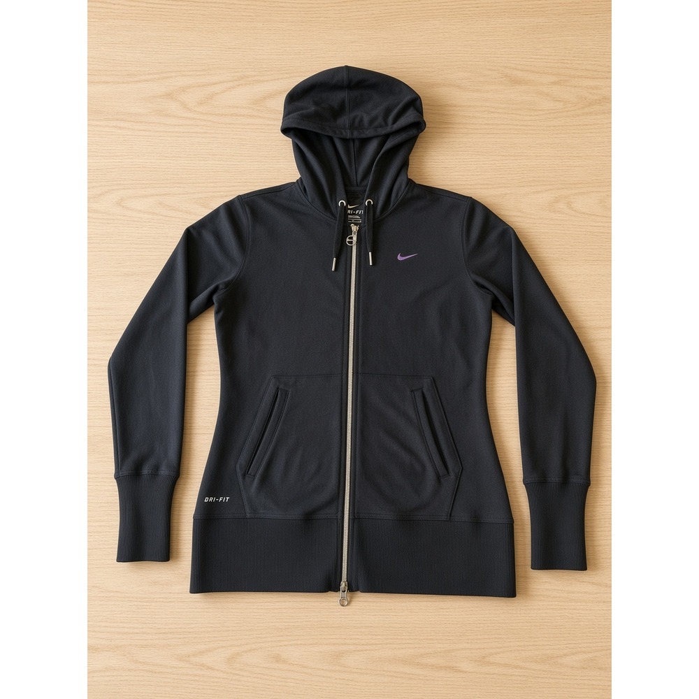 Nike Dri-FIT Womens Full Zip Hoodie Black Retro Graphic 375784-010 Size M